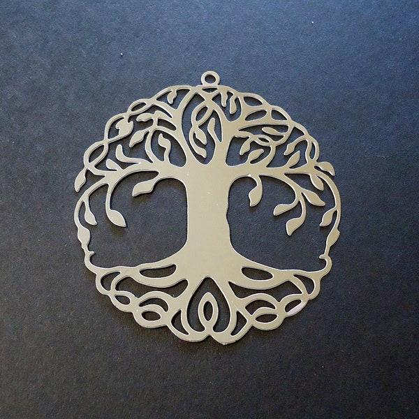 Stainless Steel Tree of Life Pendant, Large, 1.5" Round