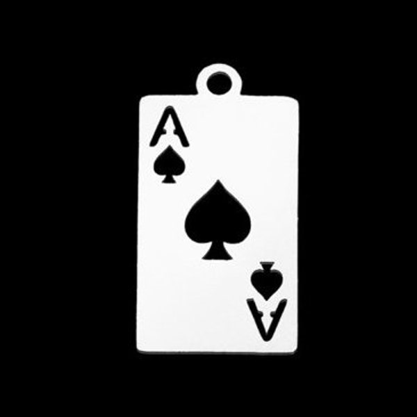 Ace of Spades Playing Cards Charms, Stainless Steel, 19mm x 10mm, Set of 10, Poker