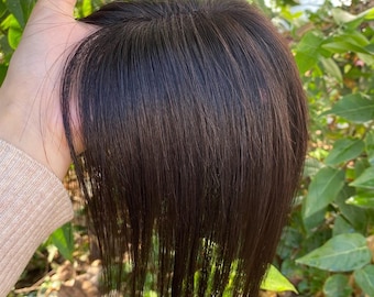 Women's Top Hair Piece, Real Human Hair Piece, Suitable For Thin Hair, Increase Hair Volume, 12-Inch Black Straight Hair Wig