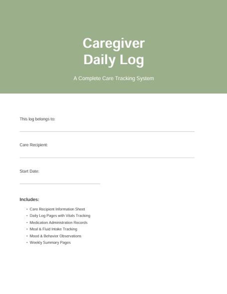 Caregiver Daily Log Printable | Patient Care Tracker | Medication ...