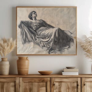 Ruhe in Kohle - DRUCKBARE Vintage Skizze, Wandkunst, liegende Frau Kohlezeichnung, romantisches minimalistisches Dekor, Fine Art Print 38