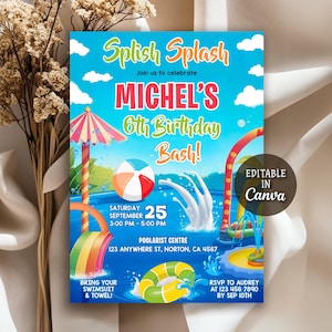 Splash Pad Party Invitation, Splash Invitation, Splash Pad Invitation, Water Park Party Invitation, Waterpark Party Invite, Editable Canva