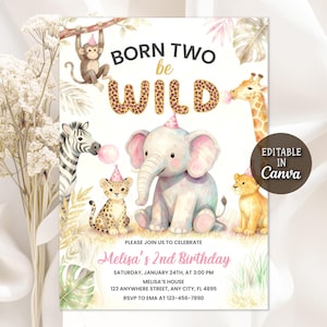 Second Birthday,in Two the Wild,Animals Invitation,Born Two be Wild,2nd Birthday,Leopard Printsafari 2nd birthday,safari birthday,2nd birthday invite,girl 2nd birthday,two wild invitation,girl two wild,two wild invite,two wild birthday,she's two wild,safari invitation,jungle safari,jungle animals,girl invitation,Editable Template,Birthday Invitation,Editable Invitation