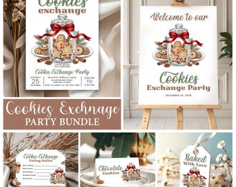 Christmas Cookie Exchange Invitation, Holiday Cookie Party Package, Cookie Swap Christmas Bundle, Gingerbread Baking Invite, Editable Canva