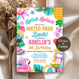 WaterPark Birthday Invitation, Water Park Party Invite, Summer Pool Party, Splash Park, Waterslide Birthday Invite, Editable Canva Template