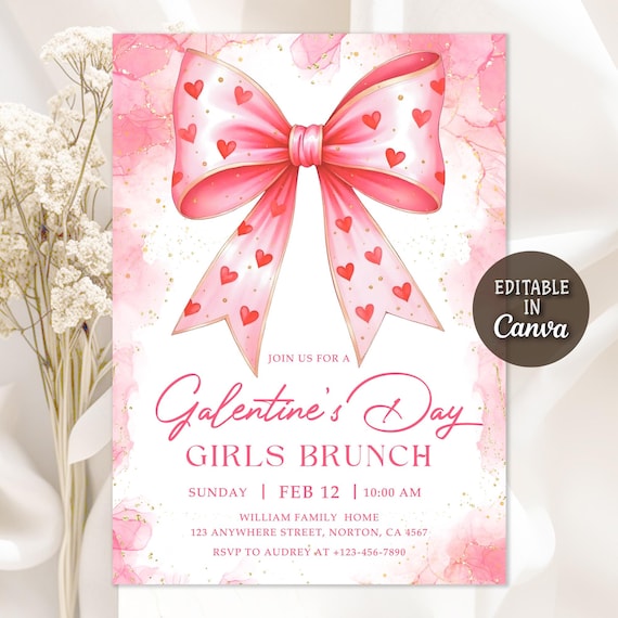 Galentine's Day Party Invitation, Galentines Day Invite, Retro Galentine Invite, Girls Night, Valentine's Party Invitation, Editable Canva