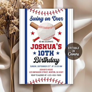 Baseball Birthday Invitation, Swing on Over, Rookie of the Year Invite, Sports Birthday Invitation, Ticket Invite, Editable Canva Template