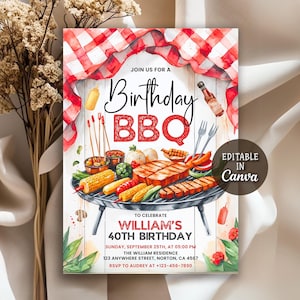 Bbq Birthday Invitation, Bbq Invitation, Barbeque Birthday Invitation, Editable Bbq Invitation, Bbq Birthday Invite, Editable Canva Template