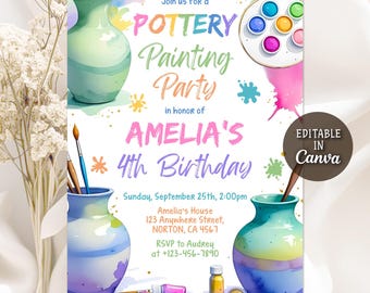 Invitación de cumpleaños de arte de cerámica, invitación de cumpleaños de pintura de cerámica, cumpleaños de artista de pintura, fiesta de artes y manualidades, Canva editable