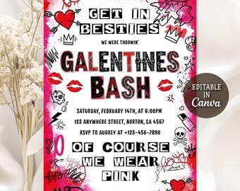 Burn Book Galentine's Day Invitation, Friends Valentines Day, Pink Girls Party Invitation, Mean Girls Galentines Day Invite, Editable Canva