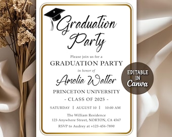 Graduation Party Invitation, Grad Party Invite, Graduation Announcement, College Graduation, University Graduation, Editable Canva Template