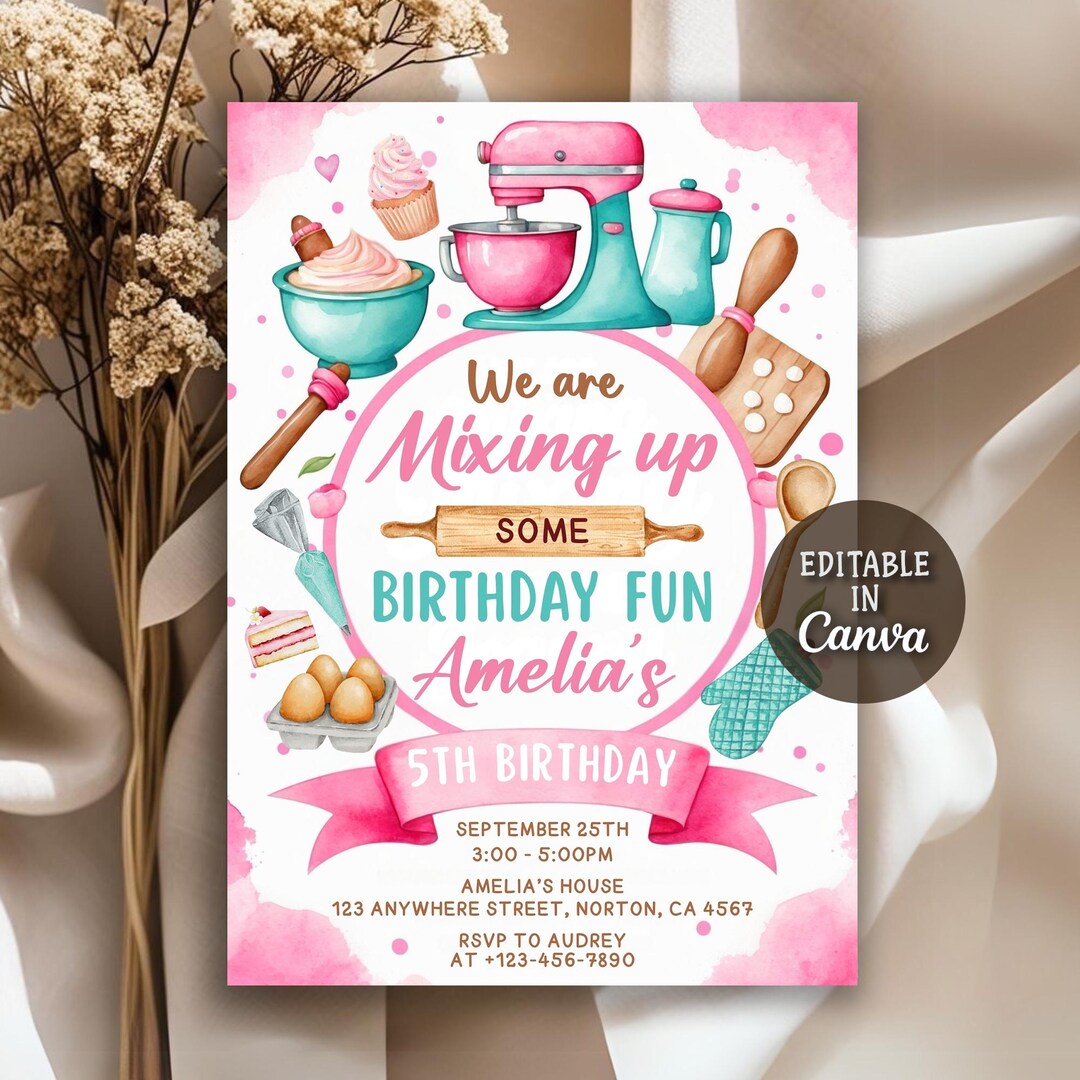 Cake Event Invite Baking Birthday Party Invitation, Baking Party Invite, Cooking Birthday ...