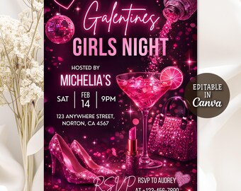 Galentine's Girls Night Invitation, Friends Valentines Dinner Invite, Galentines Day Invite, Pour Decisions Galentine’s Day, Editable Canva