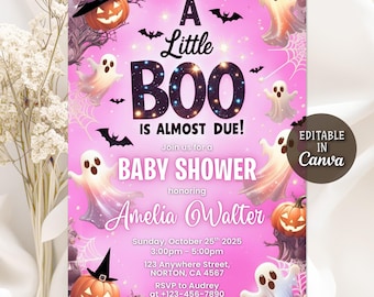 A Little Boo Baby Shower Invitation, Halloween Girl Baby Shower Invite, Ghost Halloween Baby Shower Invite, Cute Ghost Party, Editable Canva