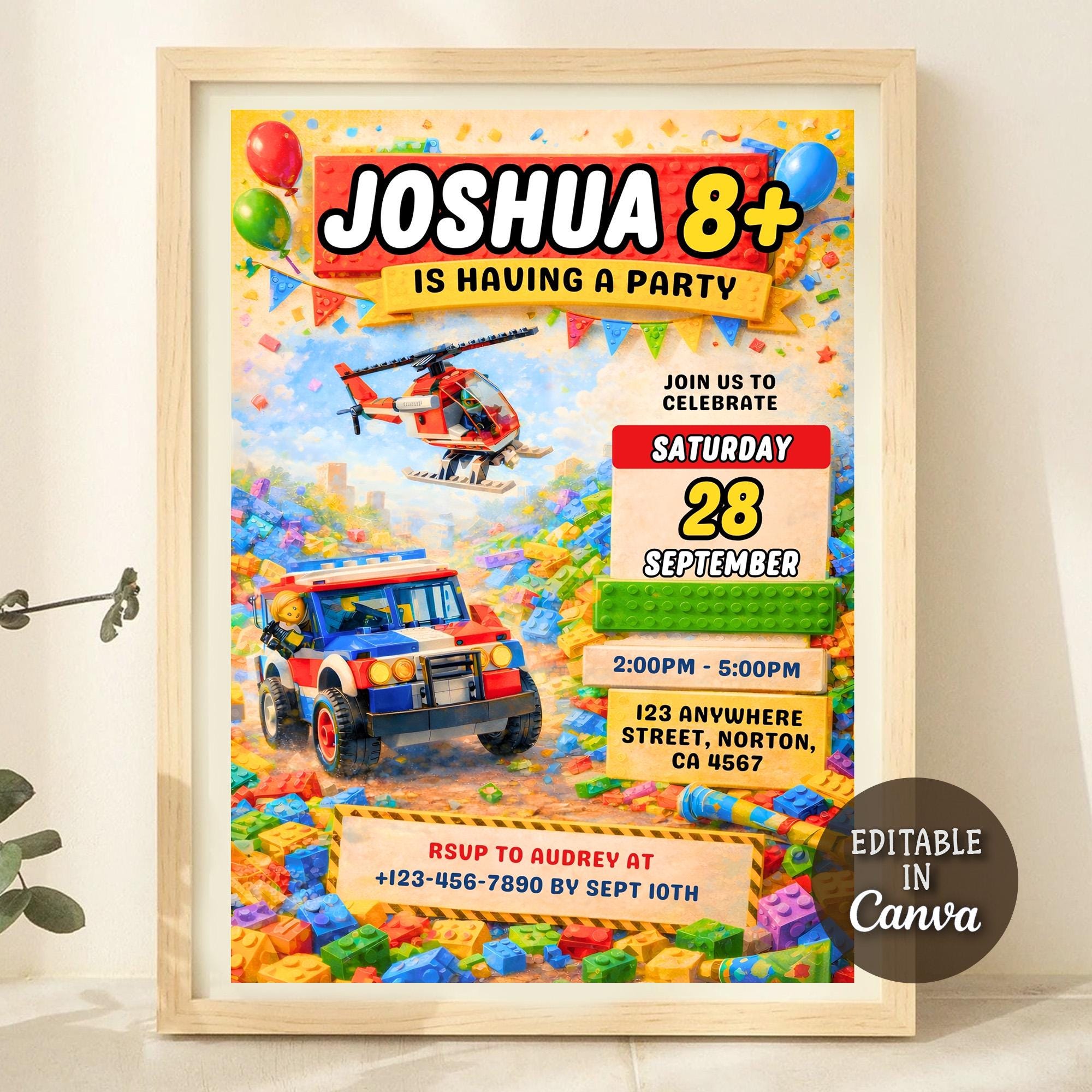 Building Blocks Birthday Invitation, Bricks Invite, Building Blocks ...