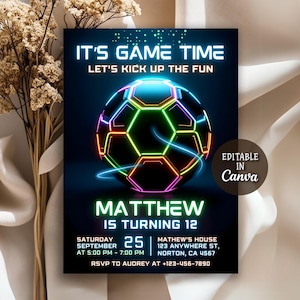 1st birthday footbal,bday invite template,sports theme invite,its game time,teen invitation,Neon Invitation,sport invite,sport invitation,football evite,soccer evite,soccer invite,futbol invite,futbol invitation