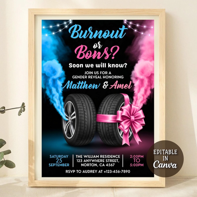 burnouts baby shower,Smoke Gender Reveal,gender reveal invite,Boy or Girl invite,he or she,He or She invite,he or she invitation,Pink or Blue invite,burnouts bows party,burnouts or bows,burnouts bows invite,gender reveal party,gender reveal,Editable Template,Birthday Invitation,Editable Invitation