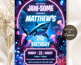 Under the Sea Birthday Invitation, Sharktastic Birthday Invitation, Shark Birthday Invitation, Ocean Animals Birthday Invite, Editable Canva