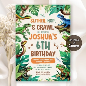 Reptile Birthday Invitation, Reptile Show Invitation, Animal Encounter Birthday, Zoo Birthday Evite, Snake Invite, Editable Canva Template