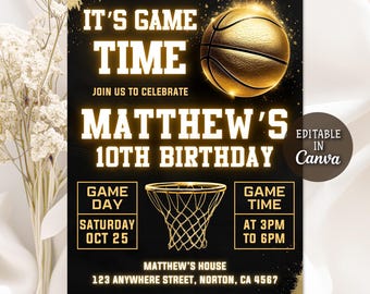 Basketball Birthday Invitation, Sports Birthday Invitation, Sports Themed Invite for Boys and Girls, Kids Birthday Party, Editable Canva