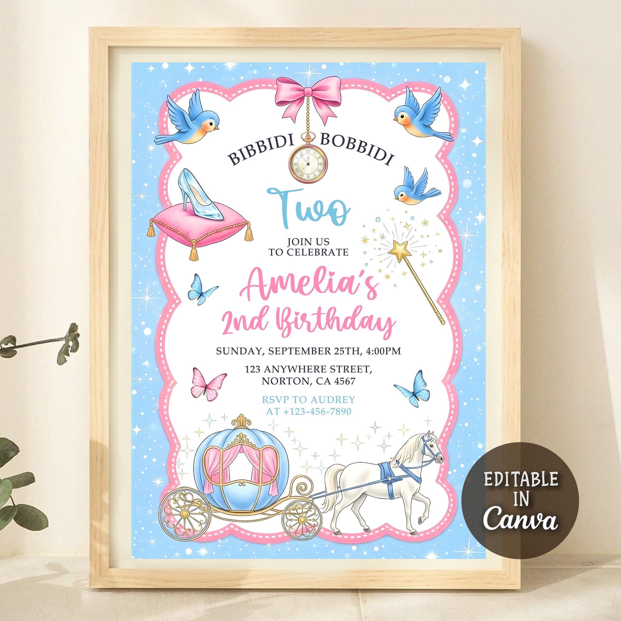 Bippity Boppity Two Birthday Invitation, Second Birthday, Blue ...