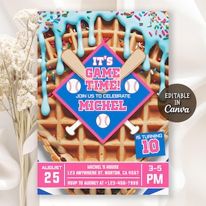 Baseball Drip Birthday Party Invitation, Baseball Birthday Invite, Digital Baseball Birthday Invite, Baseball Drip, Editable Canva Template