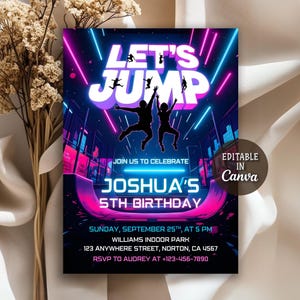 Trampoline Park Party Invitation, Jump Party Invitation, Teen Jump Party, Teen Parkour Birthday, Lets Jump Party, Editable Canva Template