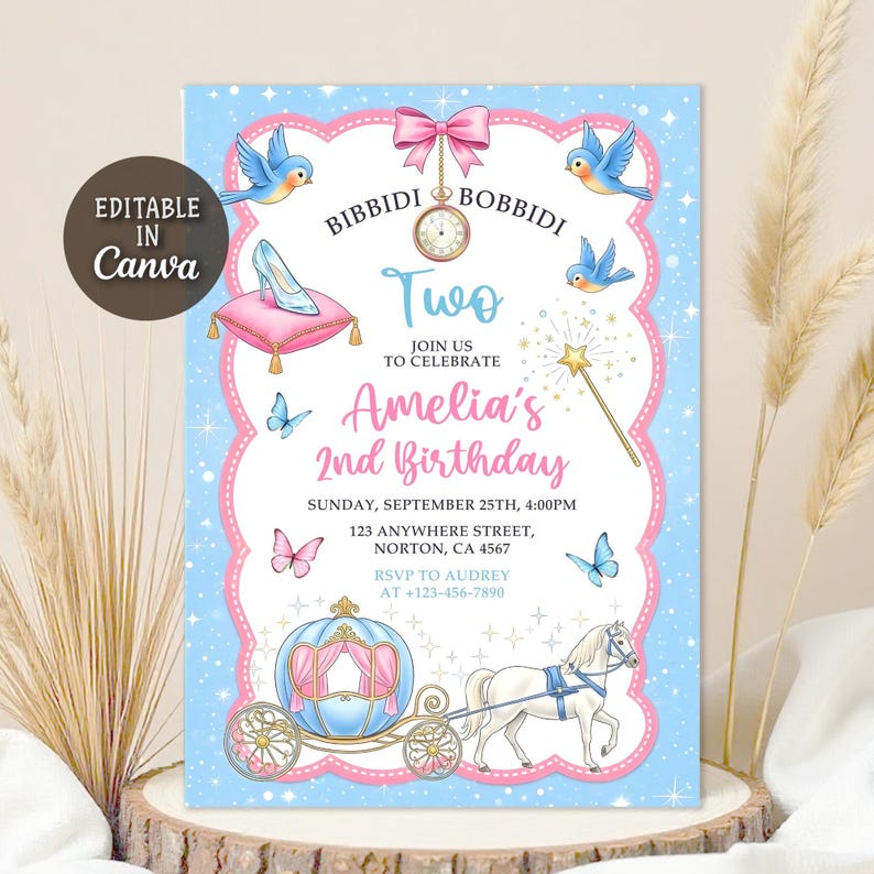 Bippity Boppity Two Birthday Invitation, Second Birthday, Blue ...