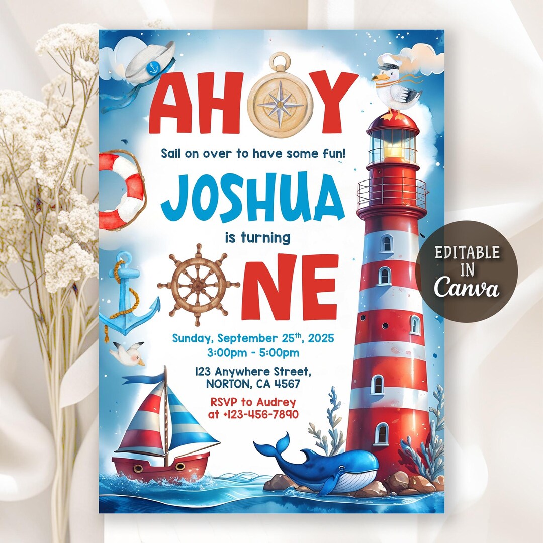 Nautical Birthday Invitation, Nautical/naval Birthday Invitation, Sail ...