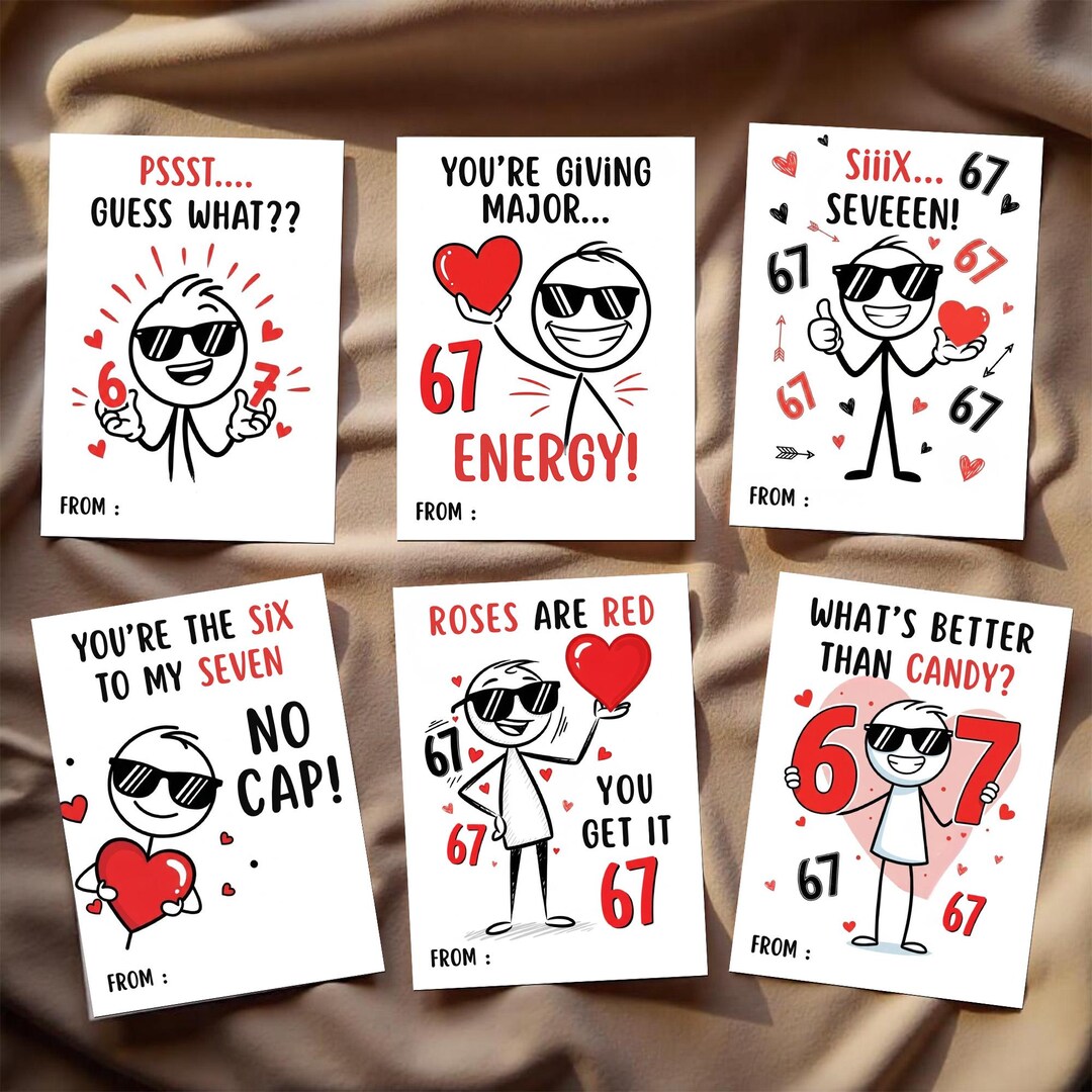 67 Slang Valentine Cards, Funny Classroom Valentines, Six Seven Trend ...