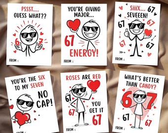 67 Slang Valentine Cards, Funny Classroom Valentines, Six Seven Trend Valentine, Boys Girls Gen Z Alpha Slang Valentine Cards Editable Canva