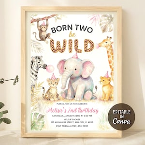 Second Birthday,in Two the Wild,Animals Invitation,Born Two be Wild,2nd Birthday,Leopard Printsafari 2nd birthday,safari birthday,2nd birthday invite,girl 2nd birthday,two wild invitation,girl two wild,two wild invite,two wild birthday,she's two wild,safari invitation,jungle safari,jungle animals,girl invitation,Editable Template,Birthday Invitation,Editable Invitation