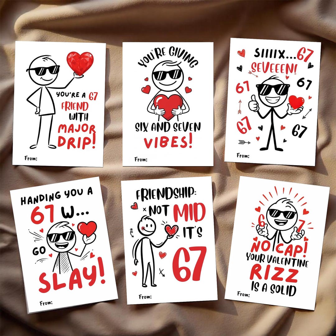 67 Valentine's Day Cards, Slang Meme Valentine's Cards, 6-7 Valentines ...
