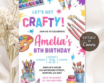 Art Painting Birthday Invitation, Craft Birthday Invitation, Tween Rainbow Arts & Craft Party, Painting Party Invitation, Editable Canva