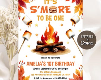 S'more Birthday Invitation, Camping Party Invite, Backyard Camping Invite, Smore Fun with Friends, Bonfire Party Invite, Editable Canva