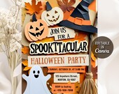 Halloween Party Invitation, Ghost Party Invite, Spooky Pumpkin Theme Party, Let's Get Spooky, Trick or Treat Party, Editable Canva Template