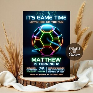 1st birthday footbal,bday invite template,sports theme invite,its game time,teen invitation,Neon Invitation,sport invite,sport invitation,football evite,soccer evite,soccer invite,futbol invite,futbol invitation