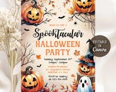 Halloween Party Invitation, Spooky Pumpkin Theme Party, Let's Get Spooky, Ghost Party Invite, Trick or Treat Party, Editable Canva Template