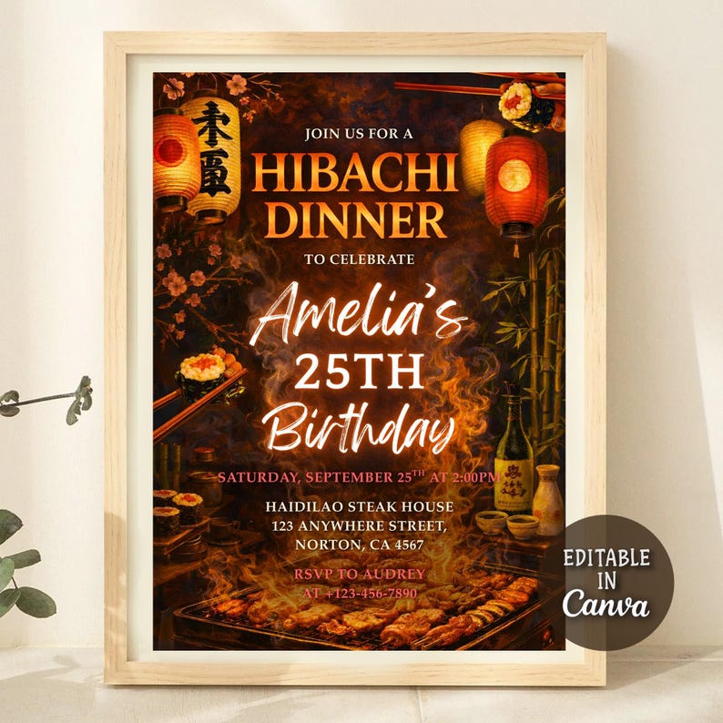 Japan Invite Hibachi Birthday Party Invitation, Hibachi Party Invite, Hibachi Night ...