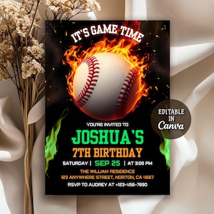 Convite de aniversário de beisebol, convite de aniversário esportivo, convite de balanço, novato do ano, convite com tema esportivo para meninos, Canva editável