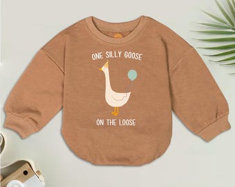 One Silly Goose On The Loose Birthday Romper, Goose 1st Birthday, Natural Bodysuit, Toddler Shirt, Newborn Outfit, Baby Shower Gift