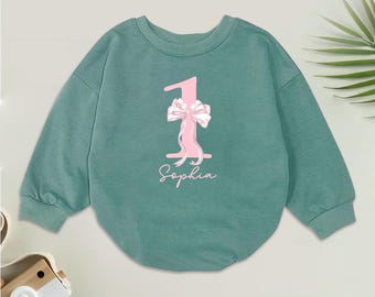 Pink Bow First Birthday Romper Sweatshirt, Custom Name Birthday, One Year Old Era Girl Birthday, 1st Birthday Girl, Party Birthday Baby Gift