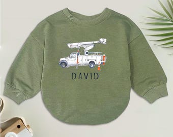 Personalized Lineman Bucket Truck Romper, Lineman Christmas Baby Outfit, Future Lineman Baby, Daddy's Little Lineman Baby Bodysuit