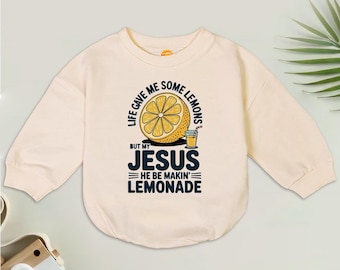Life Gave Me Lemons But Jesus Made Lemonade Romper, Christian Toddler Tee, Bible Verse, Faith-Based Lemonade Outfit, Religious Baby Clothes