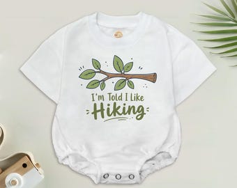 I'm Told I Like Hiking Bubble Romper, Little Hiking Buddy Bodysuit, Outdoor Adventure Gift, Retro Outdoor Adventure Baby Shower