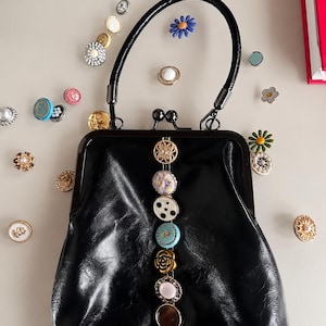 Vintage Kiss Lock Bag, Embellished Frame Purse, Dark Academia Crossbody Bag, Handmade Statement Handbag