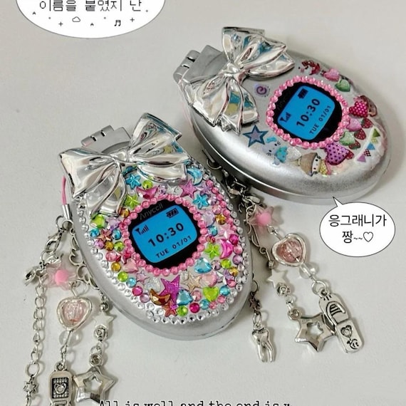DIY Kawaii Flip Phone Keychain Kit, personalised keyring, Brush & Mirror, Y2K Accessory
