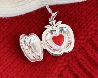 Vintage Inspired Tiny Apple Locket Necklace Engraved Valentine Gift