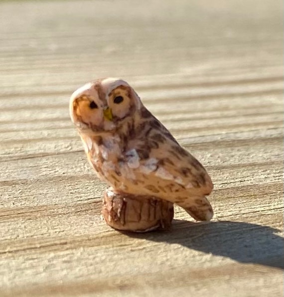 Miniature Tawny owl 1/24 scale hand sculpted by Wyrdworldminiatures