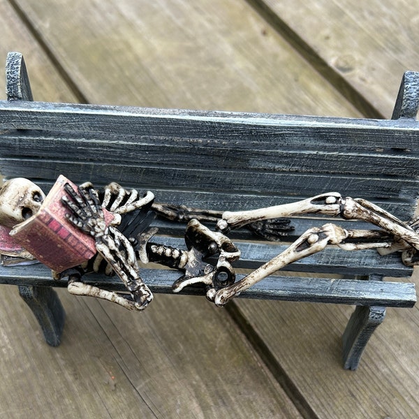 1/12 scale Skeleton lying on wooden bench for dolls house dollhouse scale